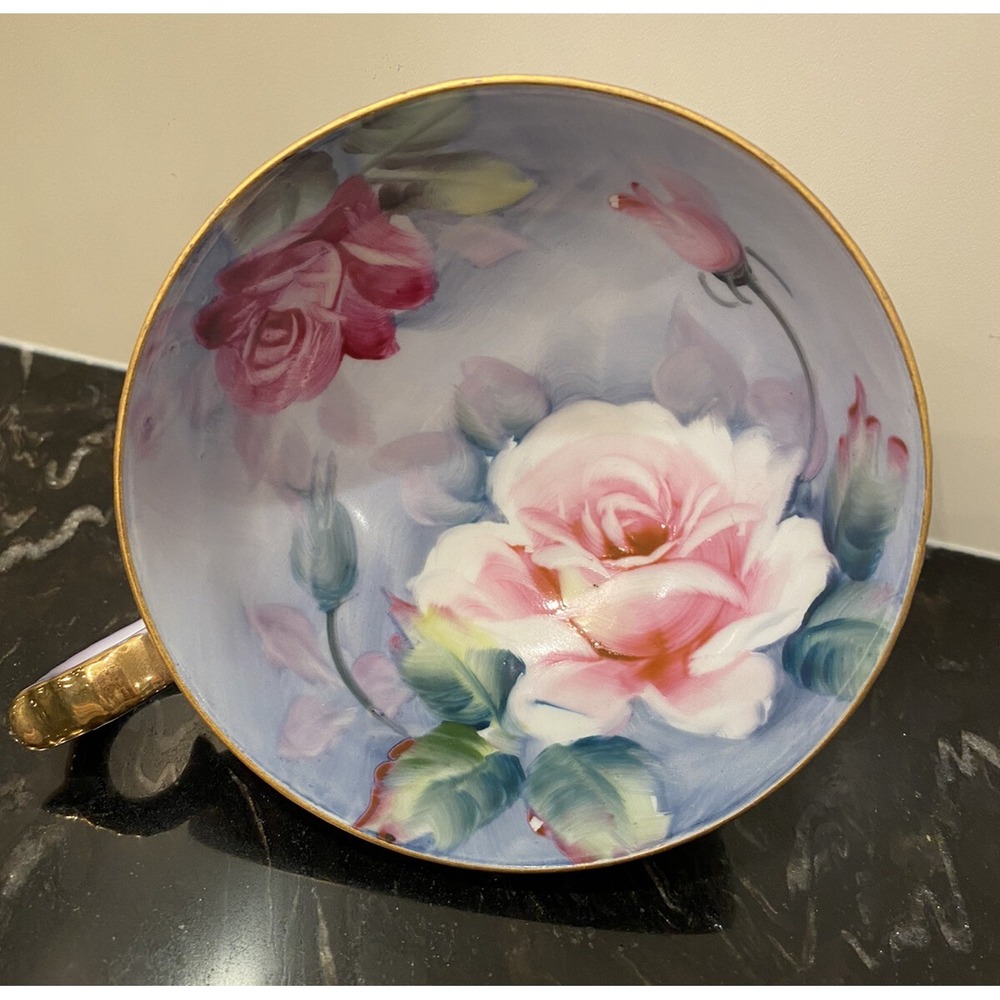 RARE Vintage Lefton China Hand Painted Roses Footed Tea Cup Only